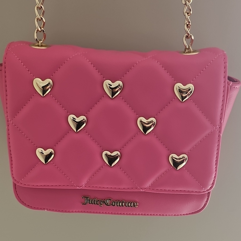 Juicy Couture Pink and Gold Crossbody Bag with Heart Accents
